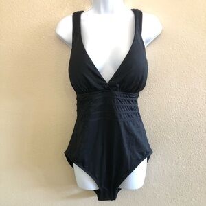 La Blanca Black Island Goddess Multi-Strap Cross-Back One Piece Swimsuit Size 16